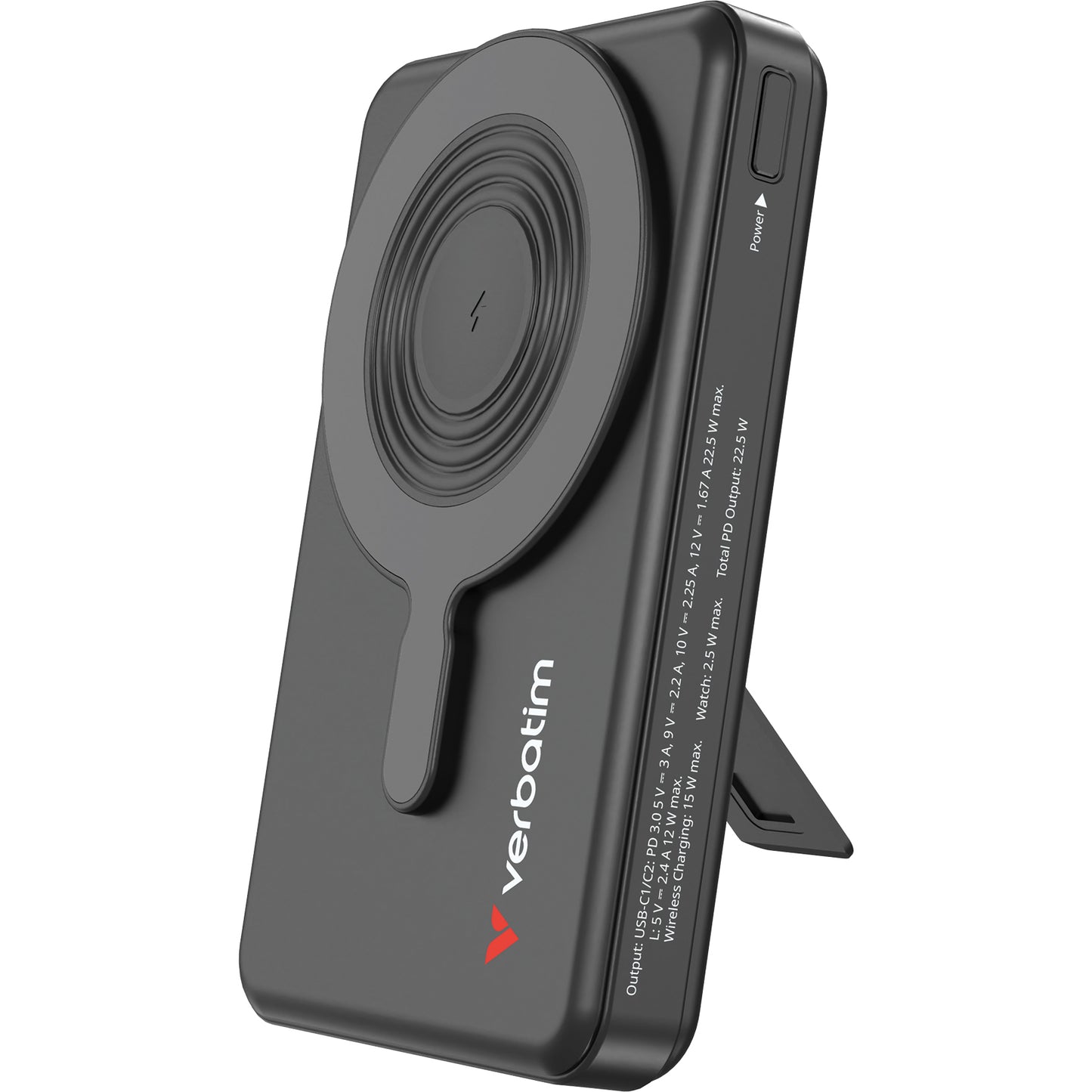 Verbatim Charge 'n' Go TFT 彩色顯示屏五合一磁吸無線行動電源 3C認證 10000mAh LED螢幕 流動充電池