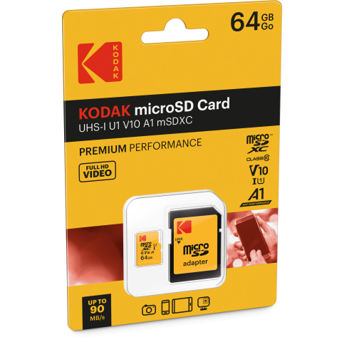 Kodak Premium Performance Class 10 UHS-I U1 V10 A1 microSDXC with SD Adapter 記憶卡 64GB [R:90 W:25] (EKMSDM64GXC10K)