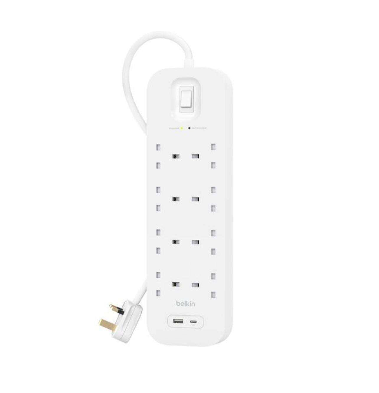 Belkin Connect 8個充電位快充拖板 (USB-C, USB-A, 2米線) | 全新延長電器使用壽命設計| OhReally(SRB003af2M-MY)