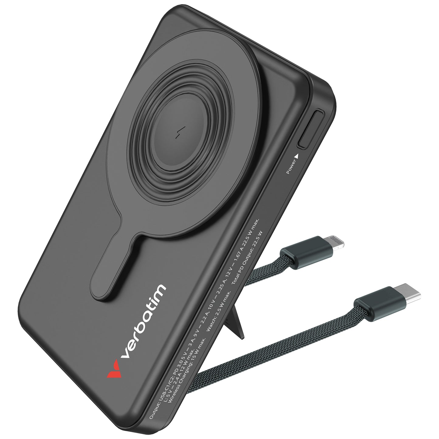 Verbatim Charge 'n' Go TFT 彩色顯示屏五合一磁吸無線行動電源 3C認證 10000mAh LED螢幕 流動充電池
