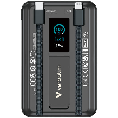 Verbatim Charge 'n' Go TFT 彩色顯示屏五合一磁吸無線行動電源 3C認證 10000mAh LED螢幕 流動充電池
